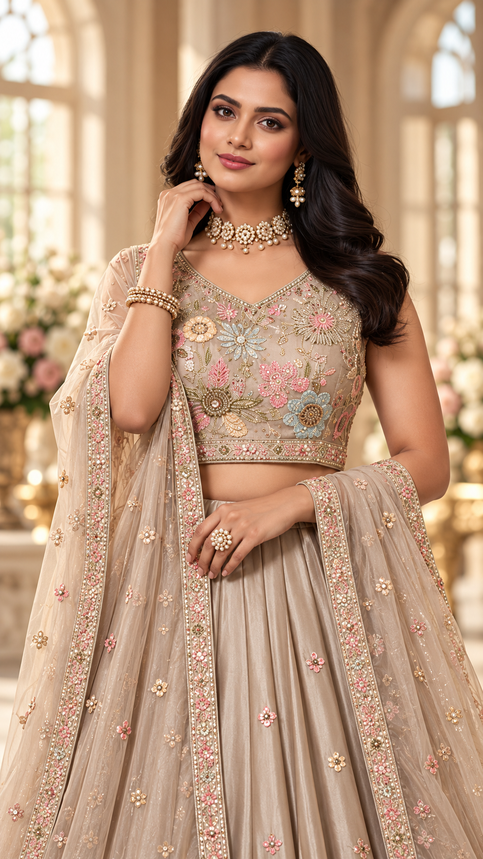 Taupe Shade Croptop Lehenga