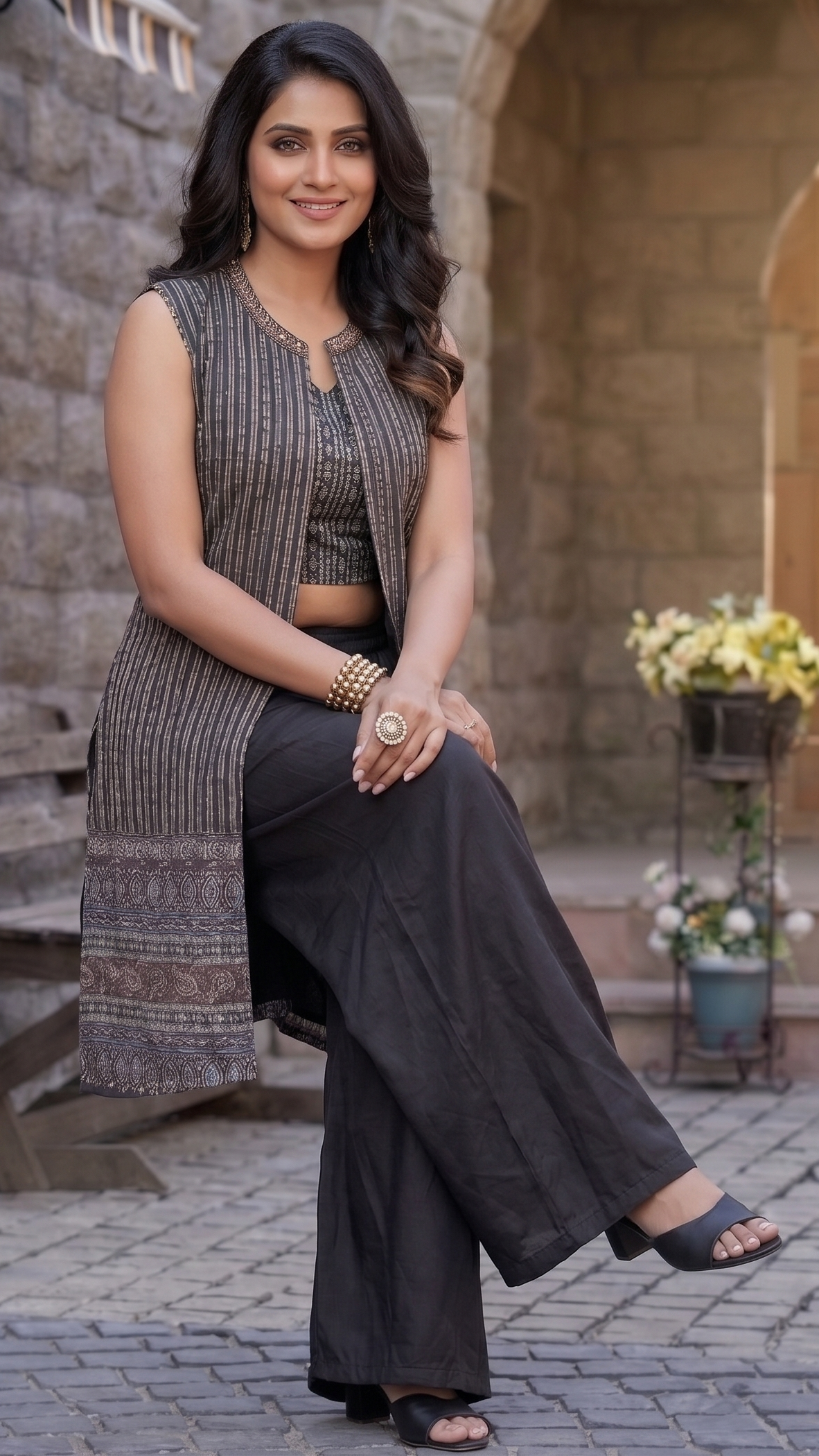 Charcoal Indo Western Croptop Sharara