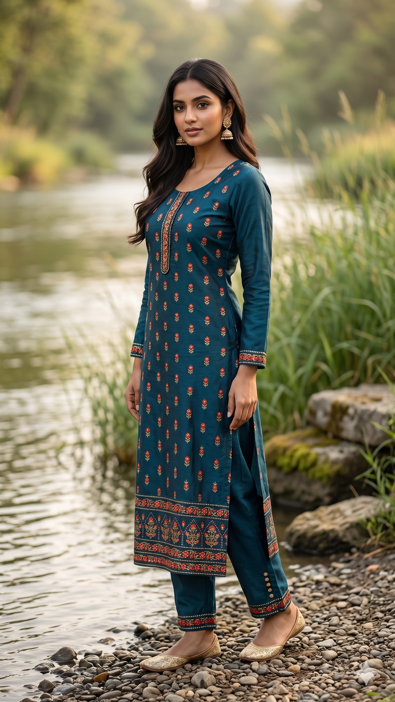 Teal Heritage Embroidery Suit