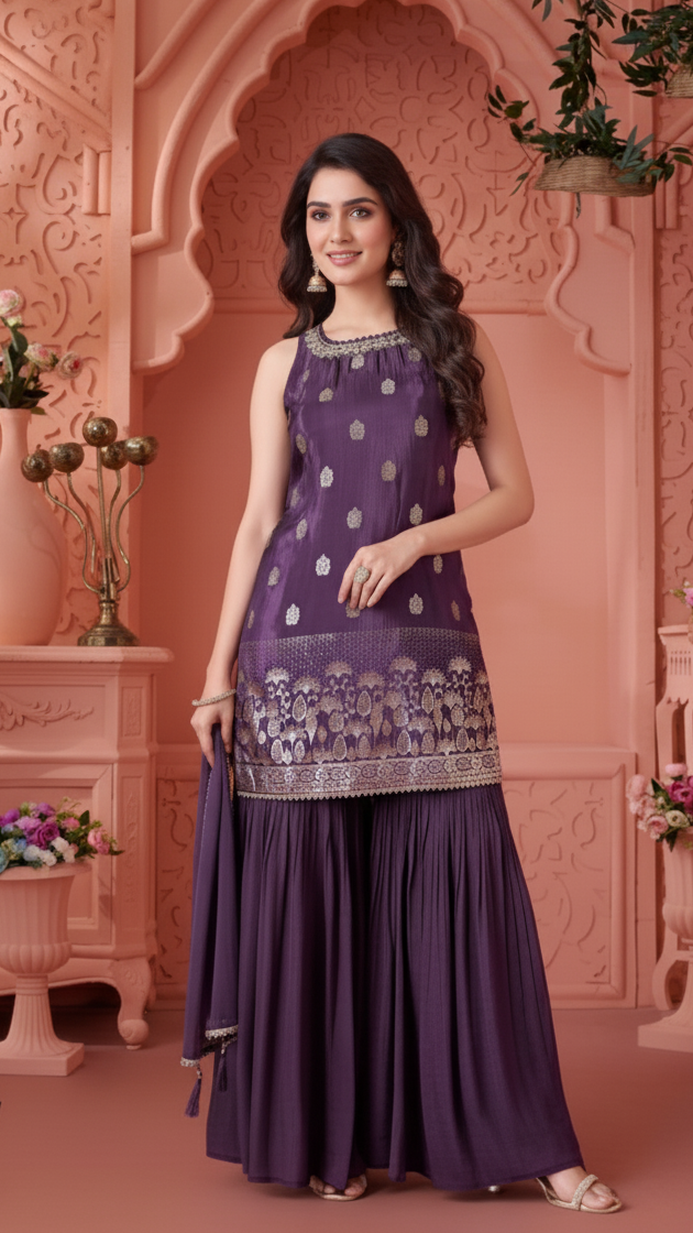 Violet Bloom Sharara Suit