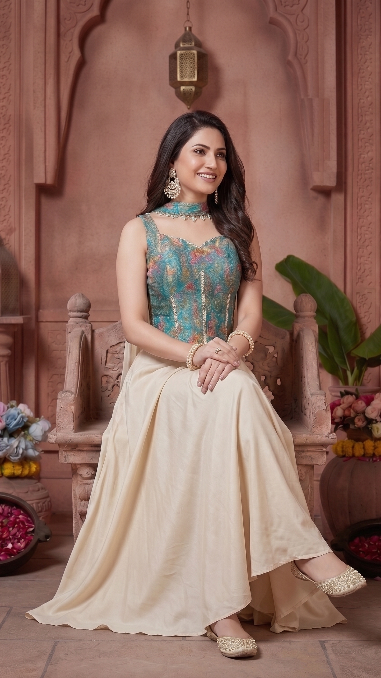 Blue & Beige Corset Sharara