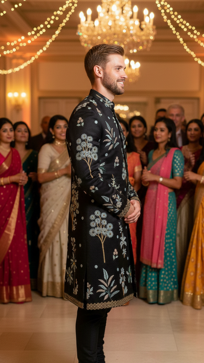 Black Garden Sherwani