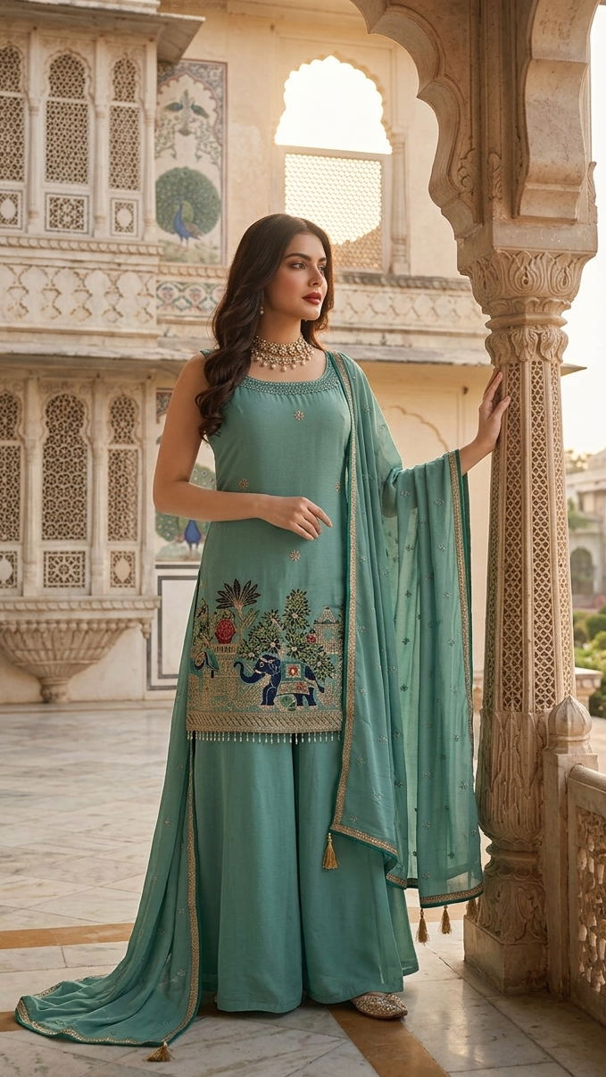 Aqua Garden Sharara Suit
