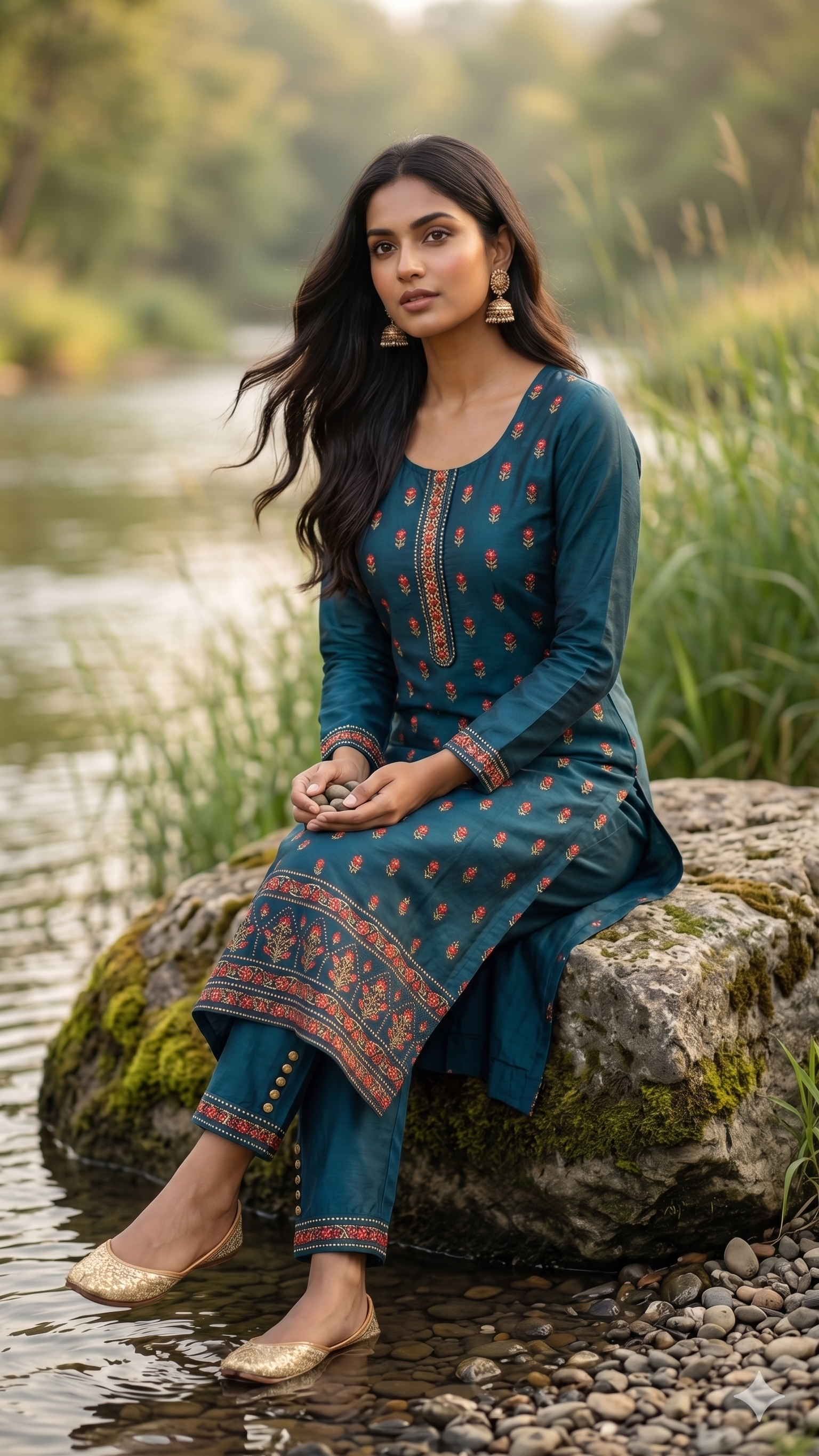 Teal Heritage Embroidery Suit