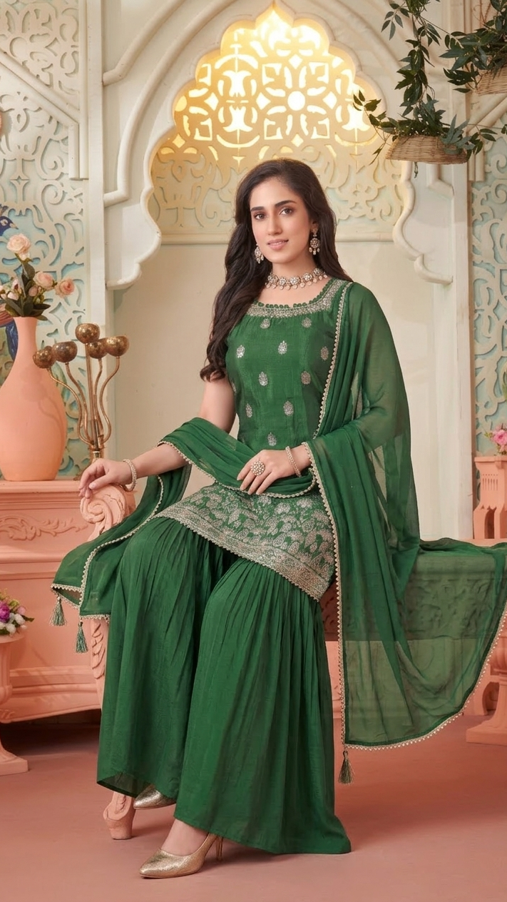 Emerald Bloom Sharara Suit