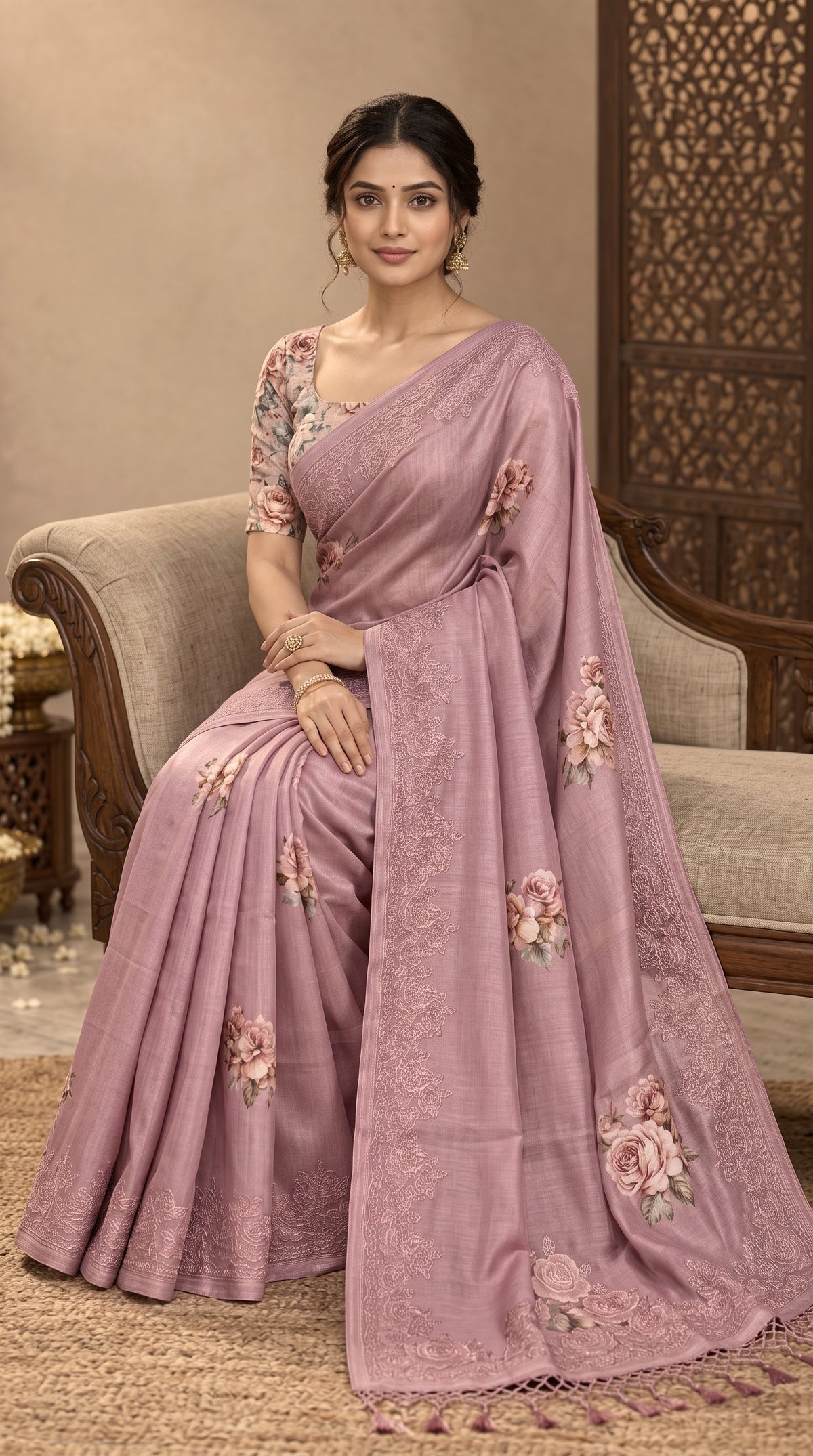 Mauve Tussar Silk Saree