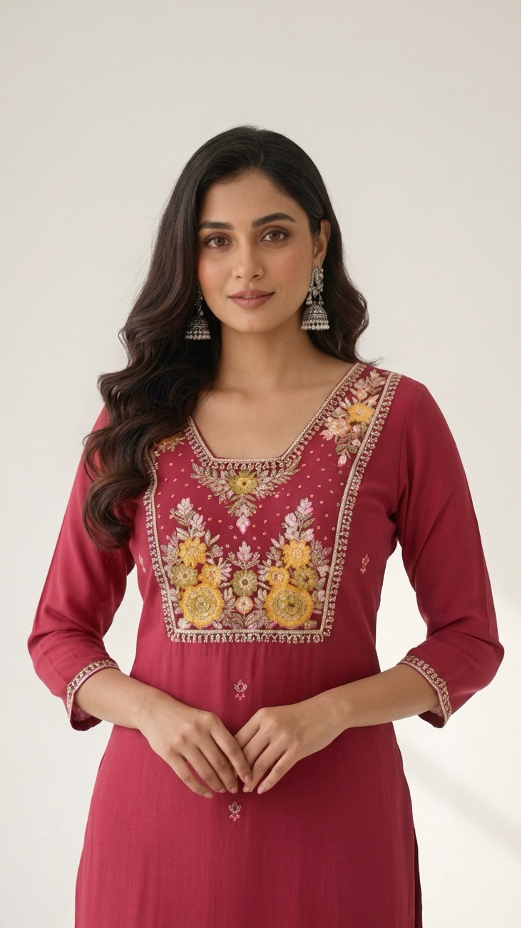 Crimson Pearl Embroidered Suit