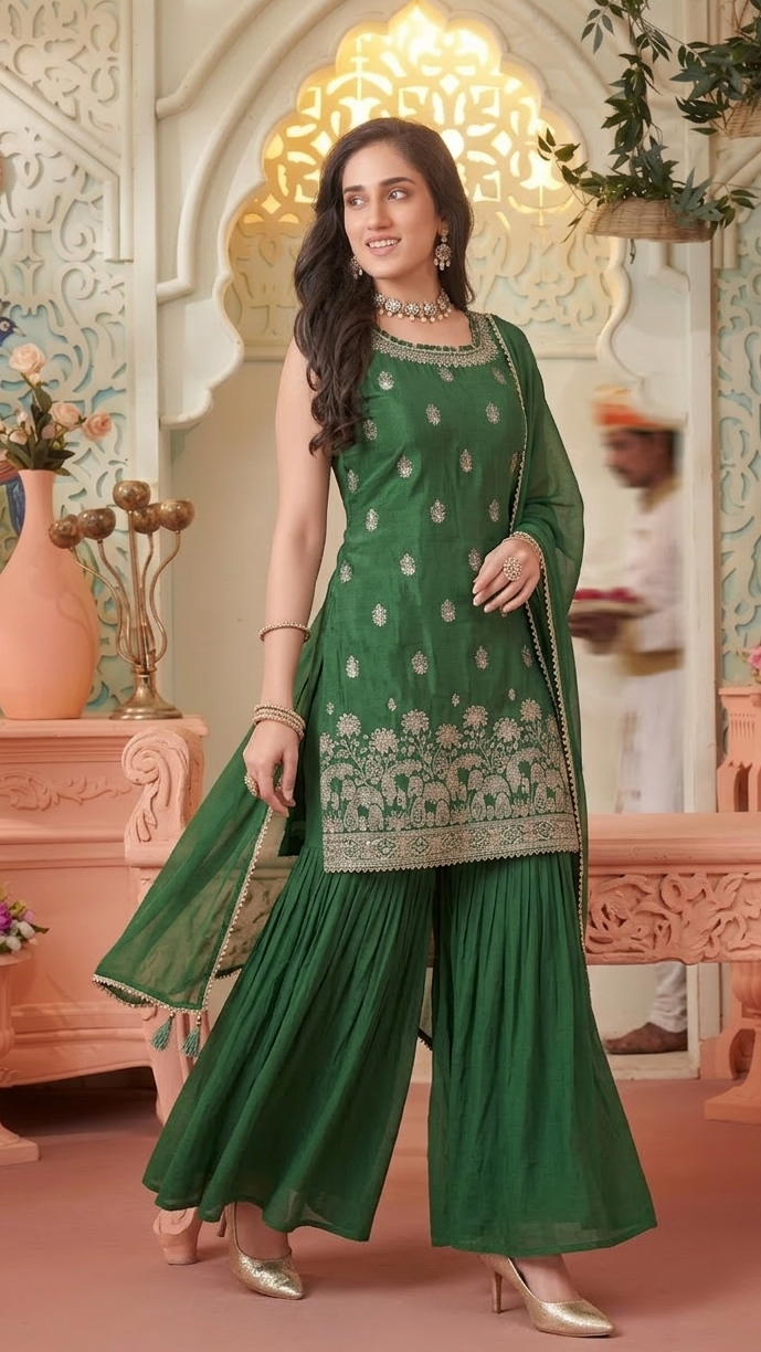 Emerald Bloom Sharara Suit
