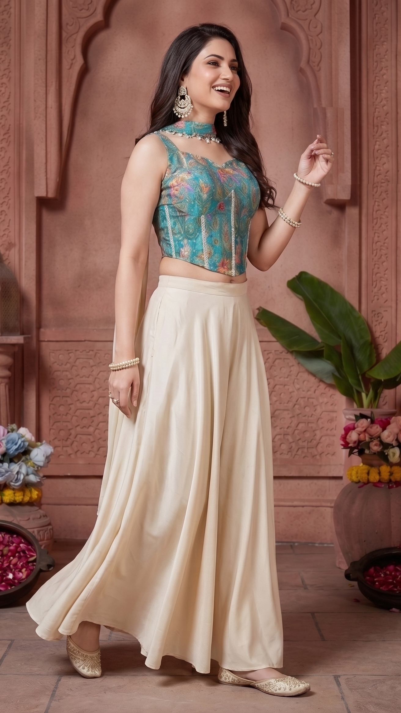 Blue & Beige Corset Sharara