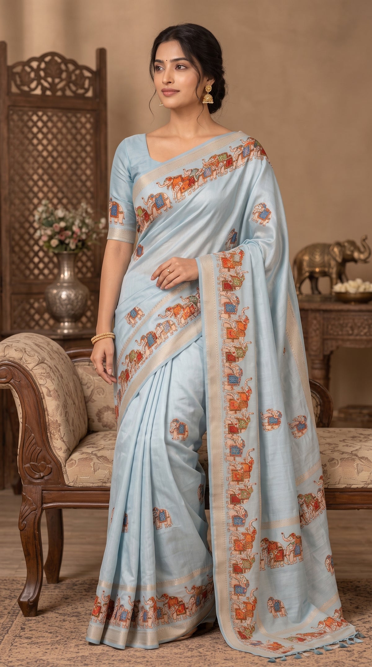 Light Blue Mangalgiri SIlk Saree