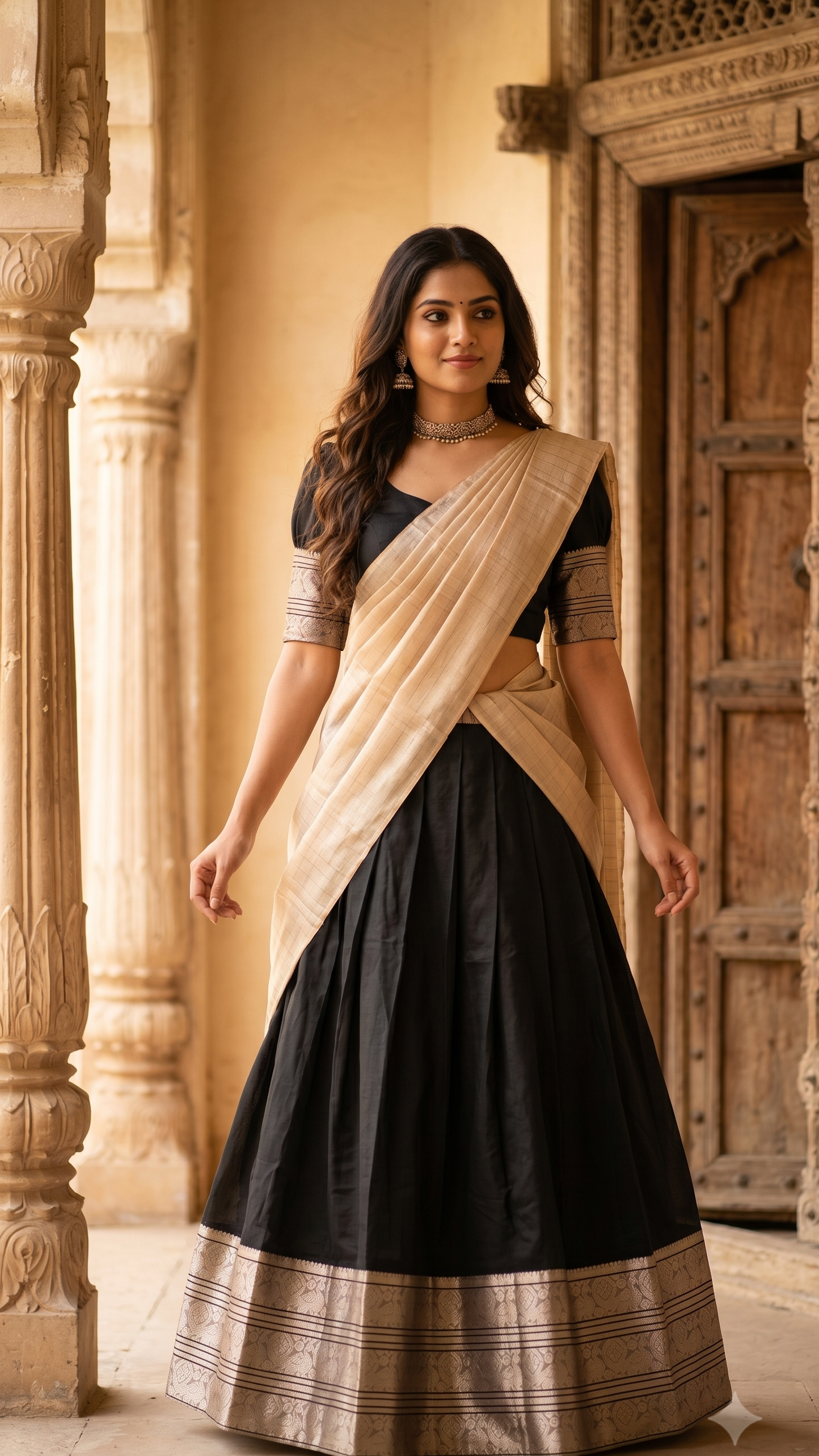 Black & Beige Half Saree
