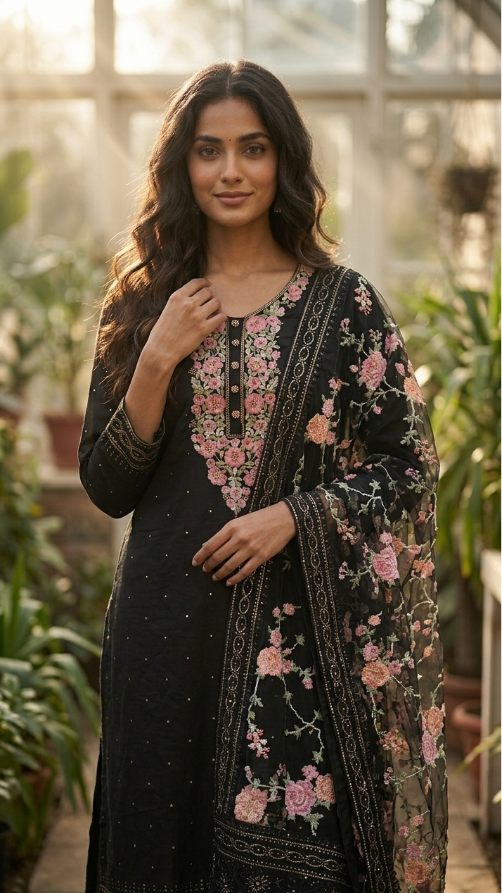 Black Garden Embroidered Suit