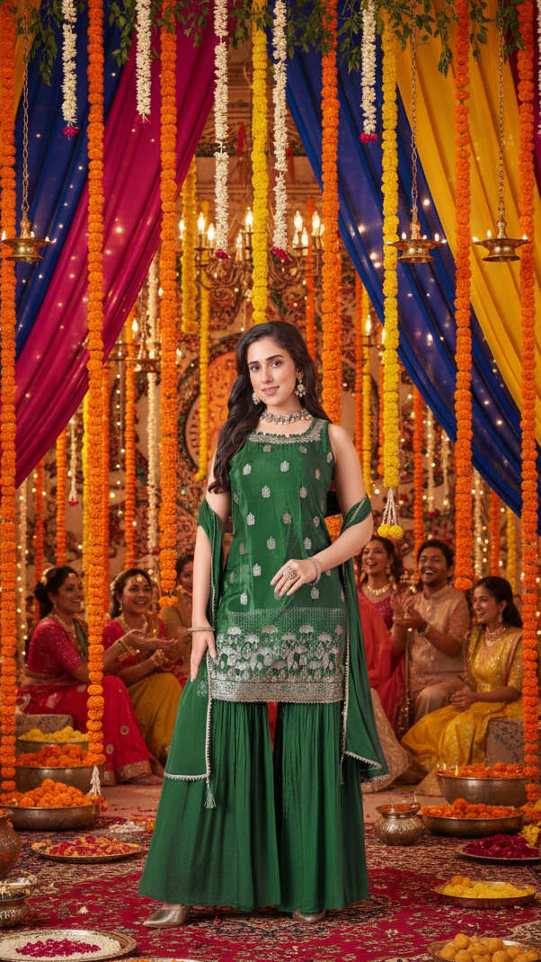 Emerald Bloom Sharara Suit