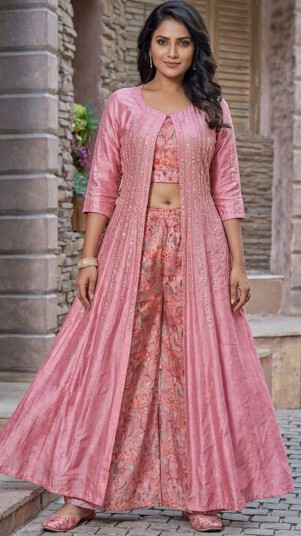 Peach Floral Croptop Sharara