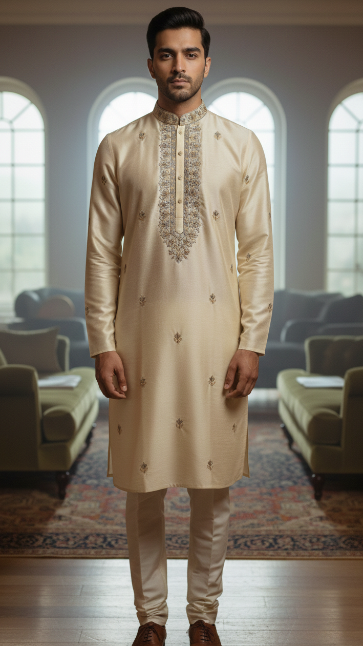 Champagne Motif Kurta Set