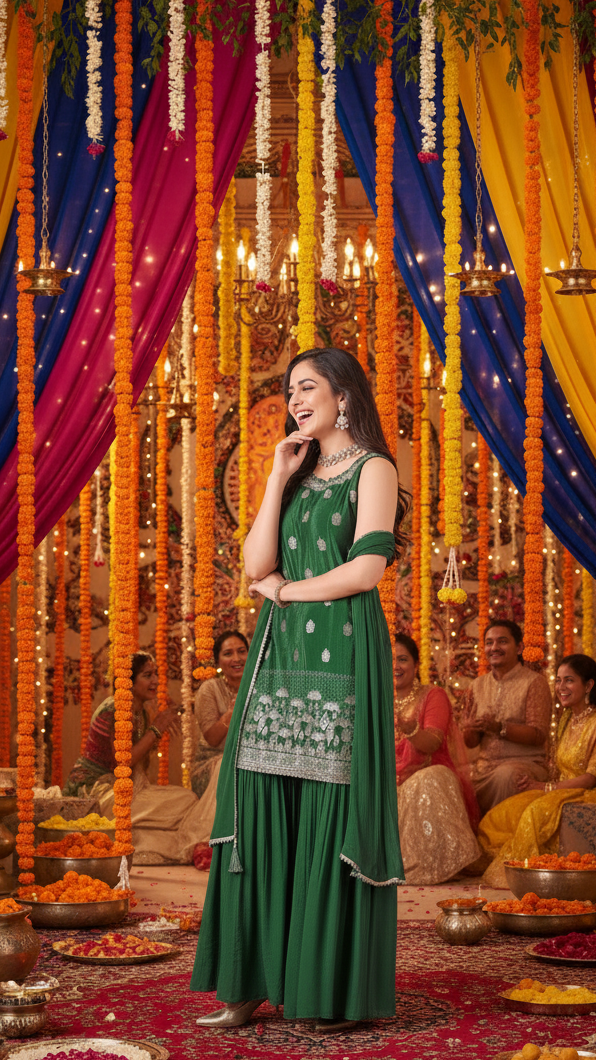 Emerald Bloom Sharara Suit
