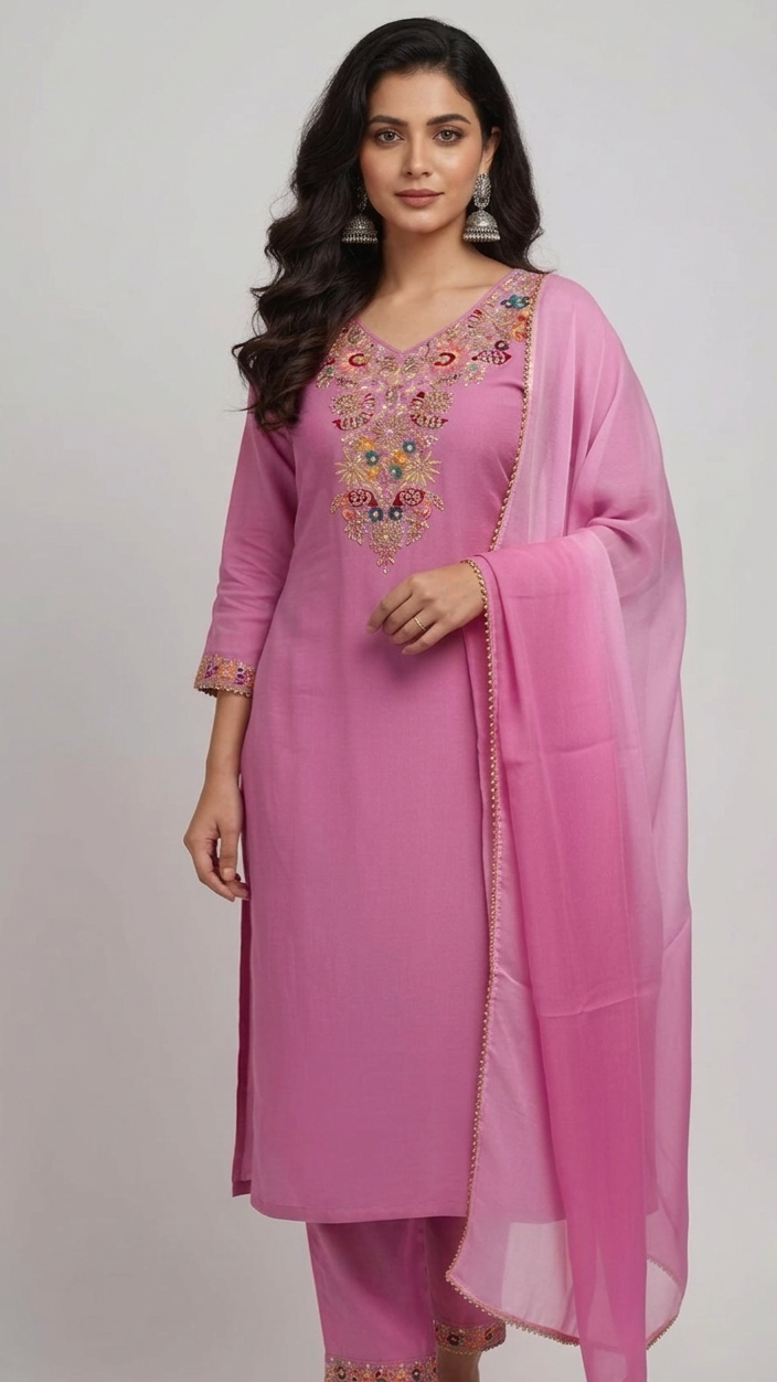 Candy Pink Embroidered Suit