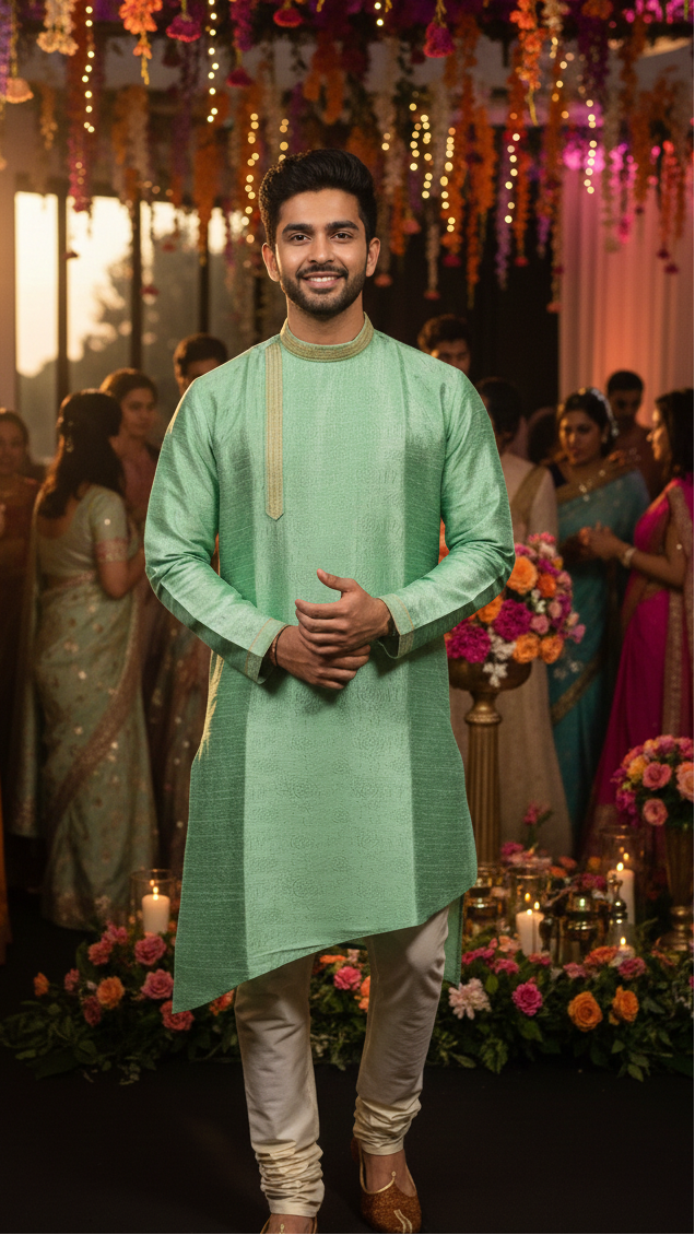 Sea Green Silk Kurta Set