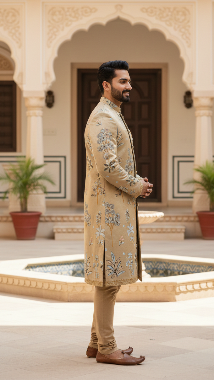 Beige Garden Sherwani