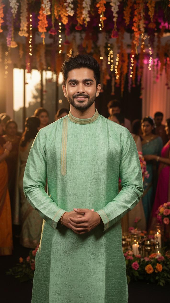 Sea Green Silk Kurta Set