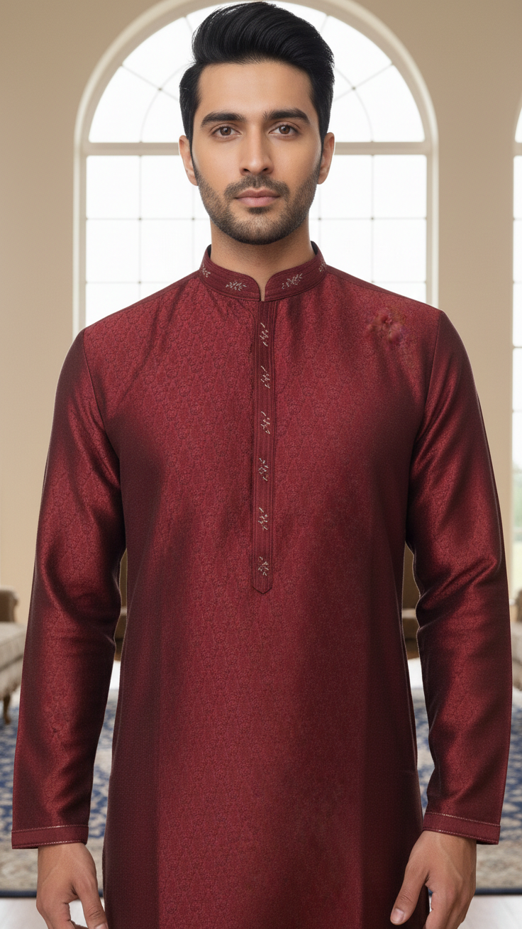 Burgundy Silk Kurta Set