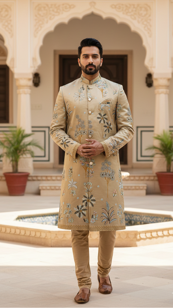 Beige Garden Sherwani