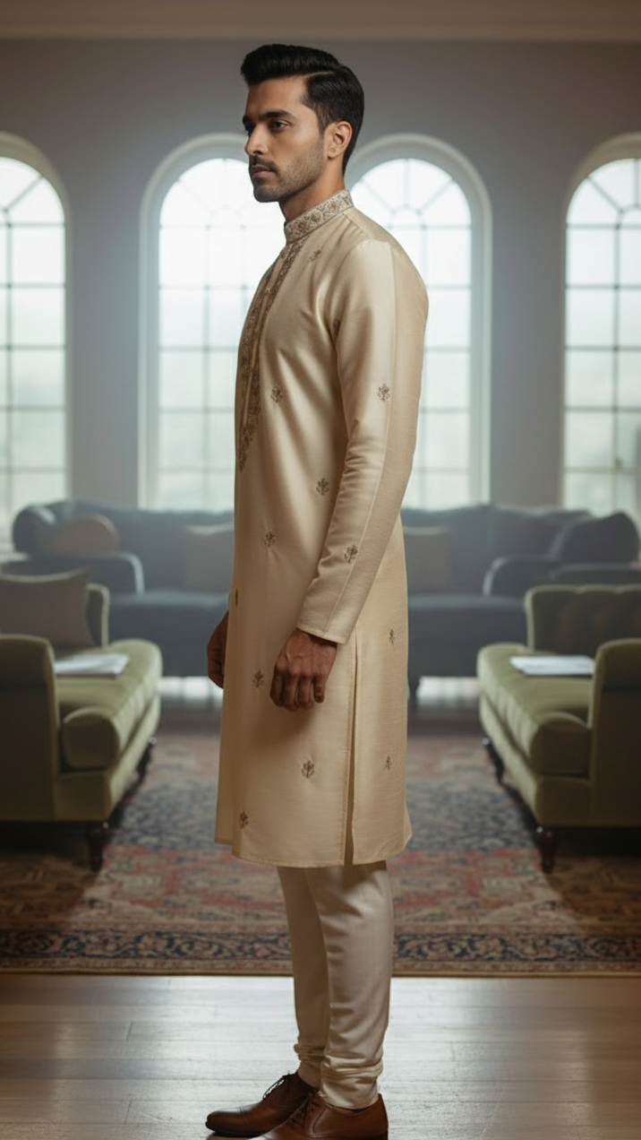 Champagne Motif Kurta Set