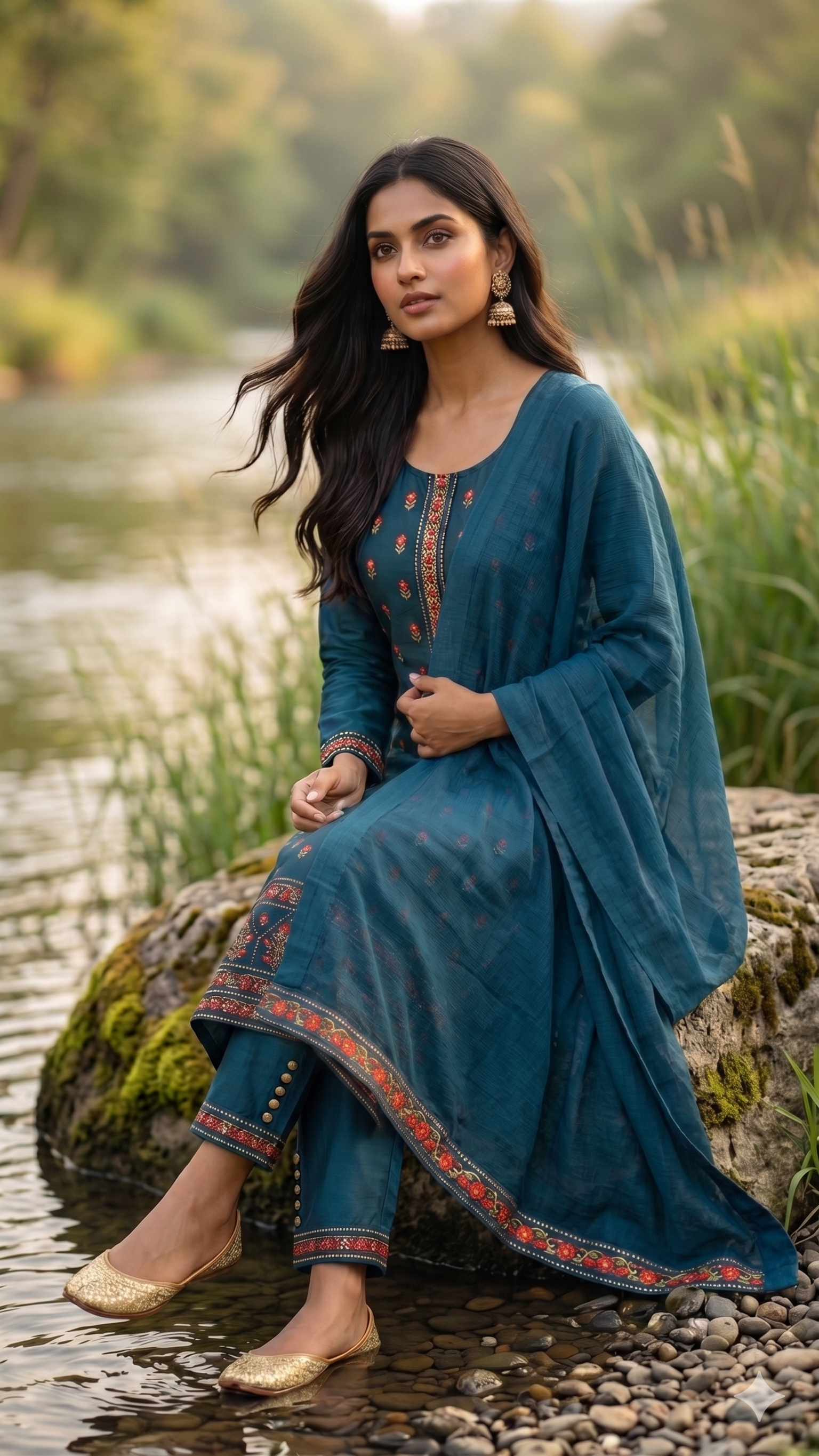 Teal Heritage Embroidery Suit