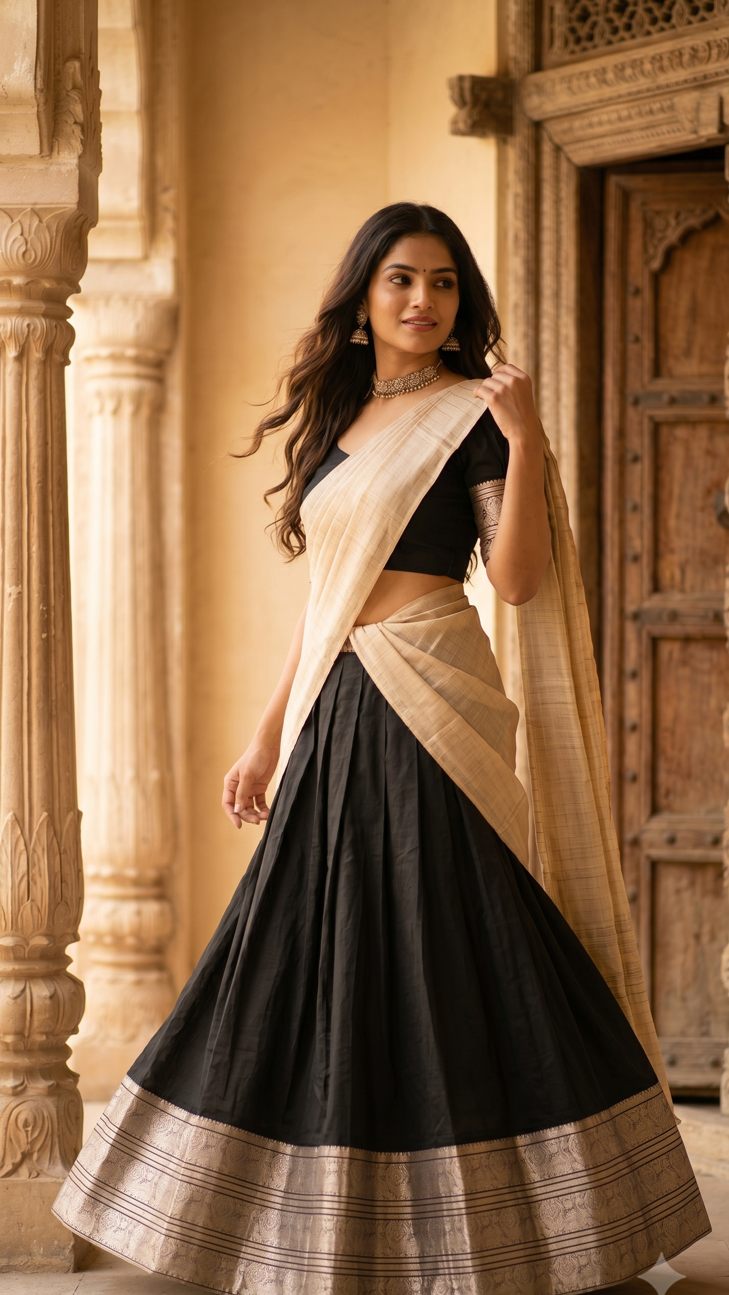 Black & Beige Half Saree