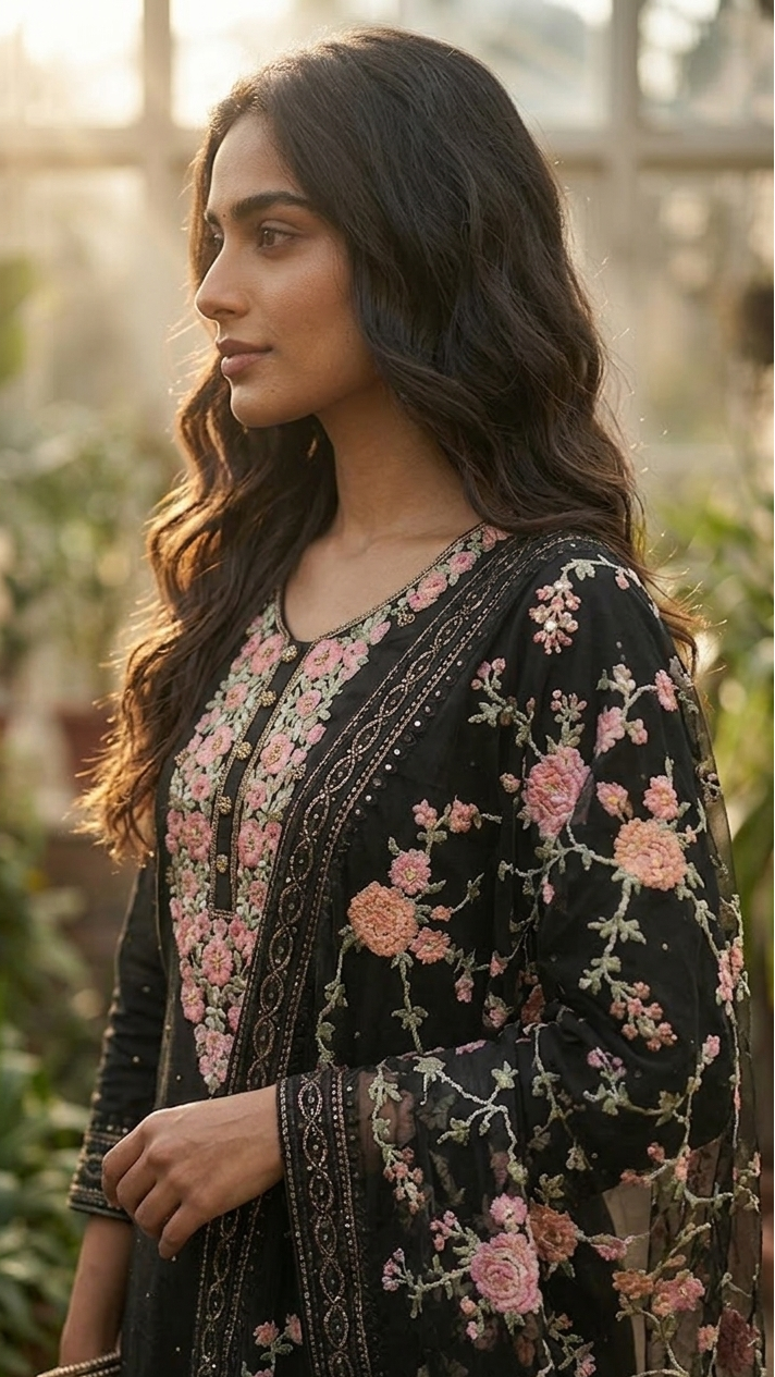 Black Garden Embroidered Suit
