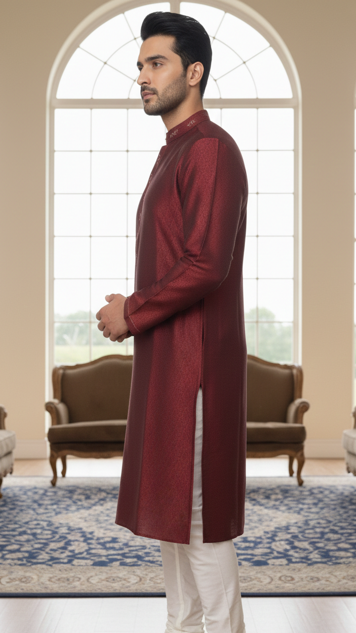 Burgundy Silk Kurta Set