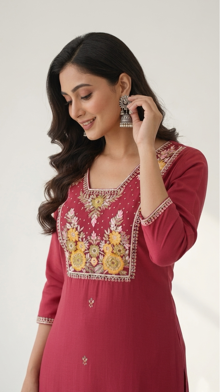 Crimson Pearl Embroidered Suit