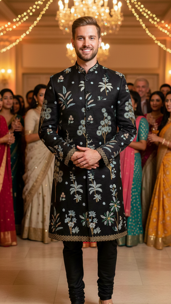 Black Garden Sherwani