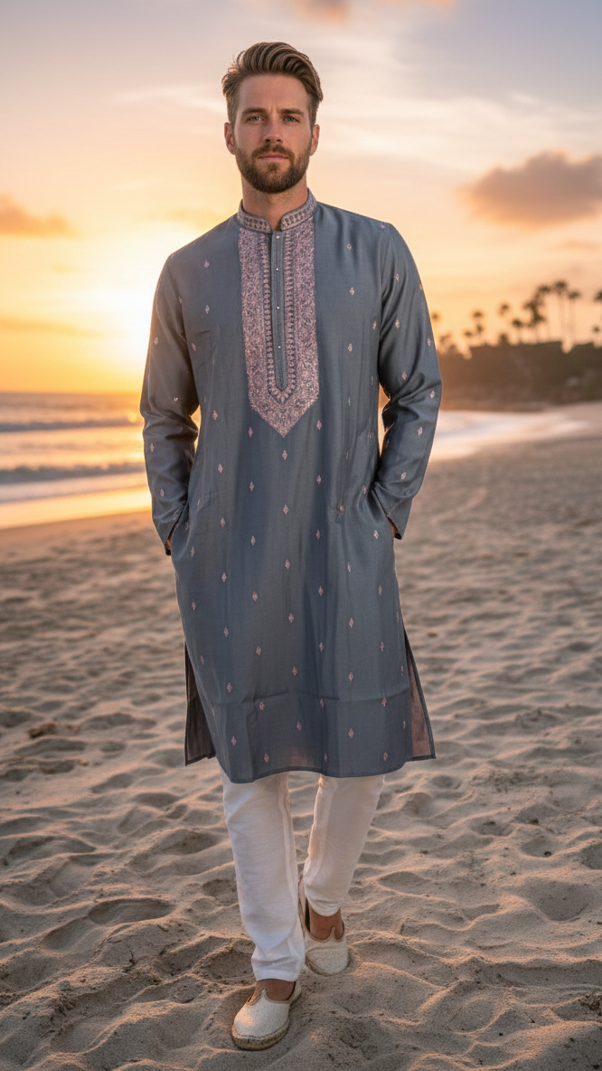 Grey Silk Kurta Set