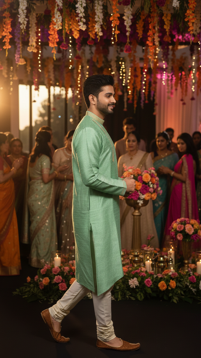 Sea Green Silk Kurta Set