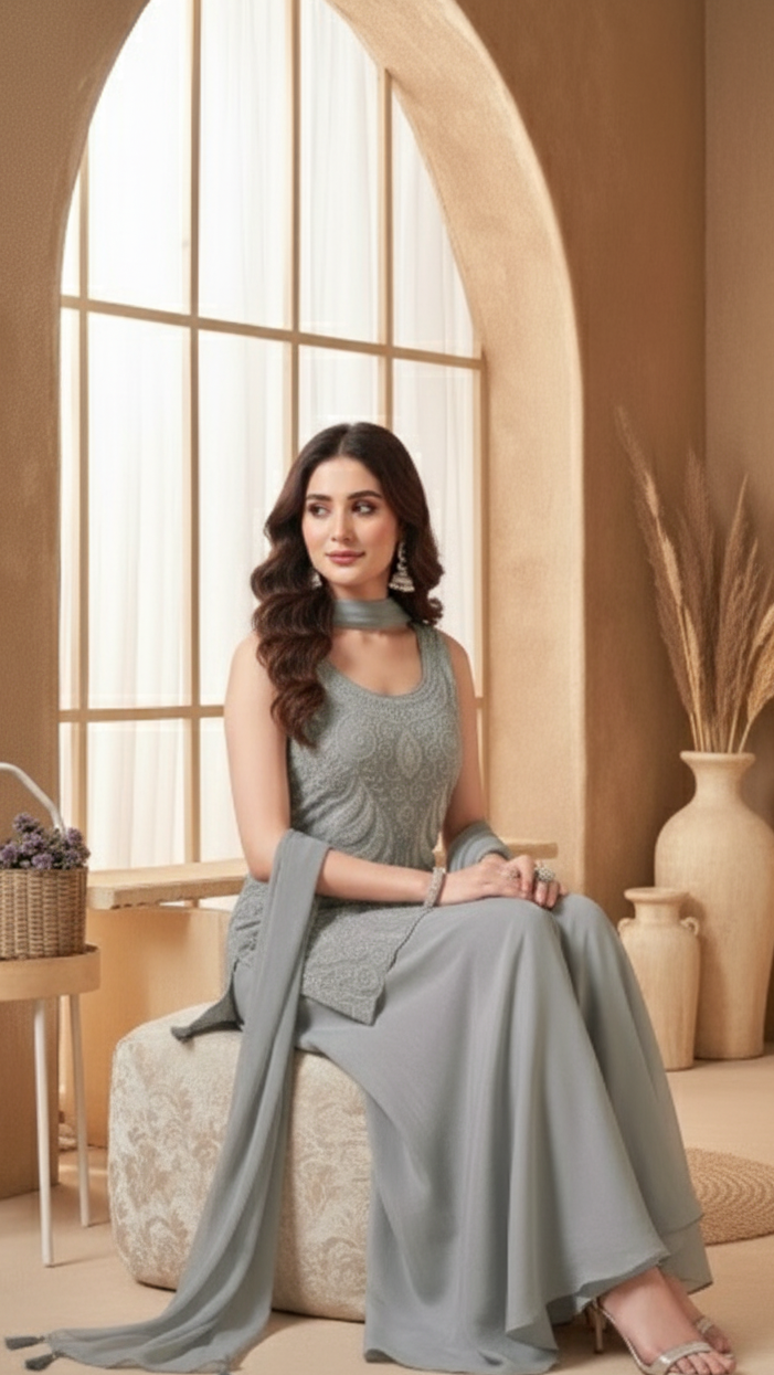 Silver Pearl Elegance Sharara