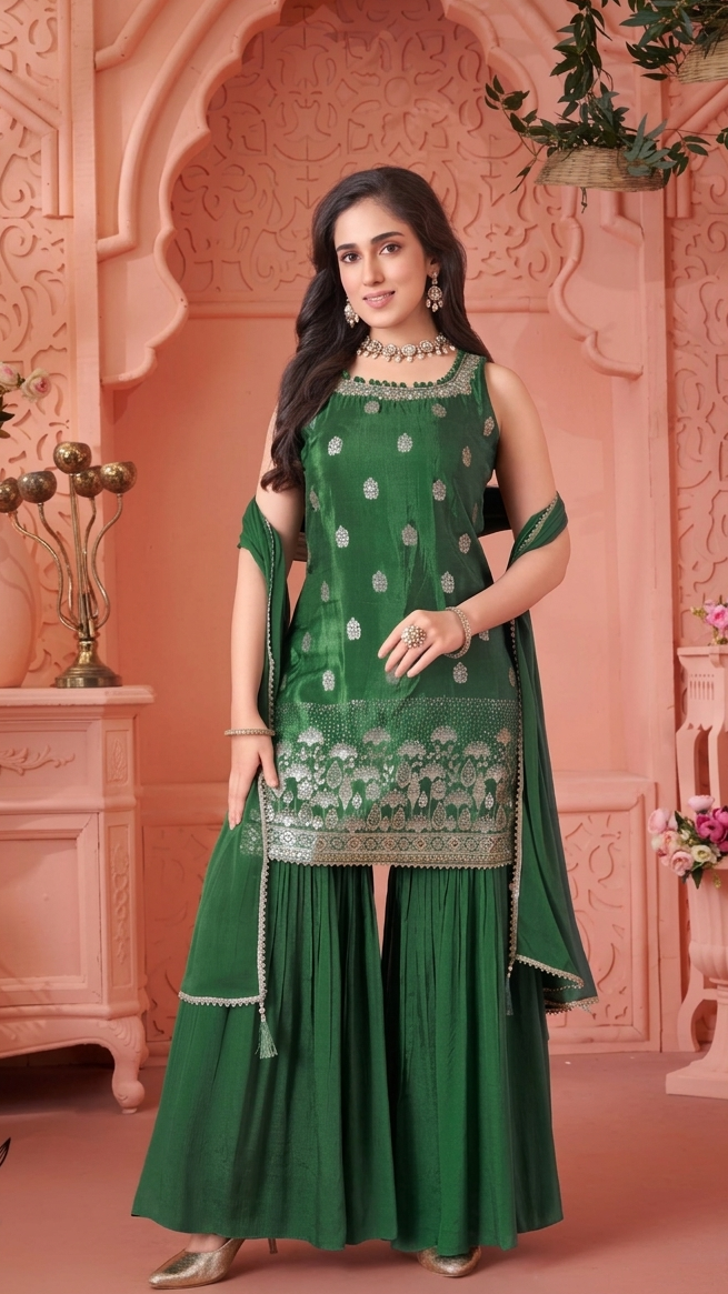 Emerald Bloom Sharara Suit
