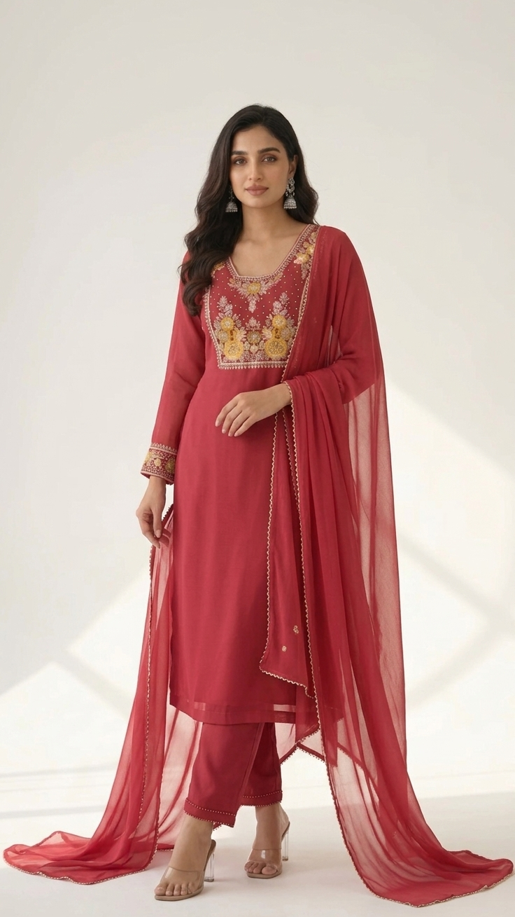 Crimson Pearl Embroidered Suit