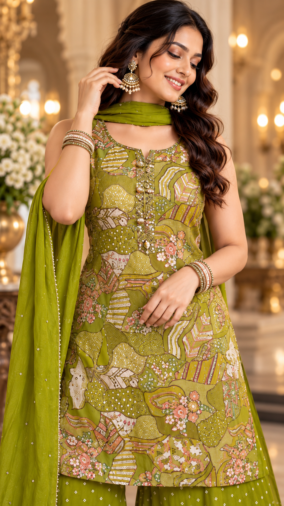 Green Silk Sharara suit