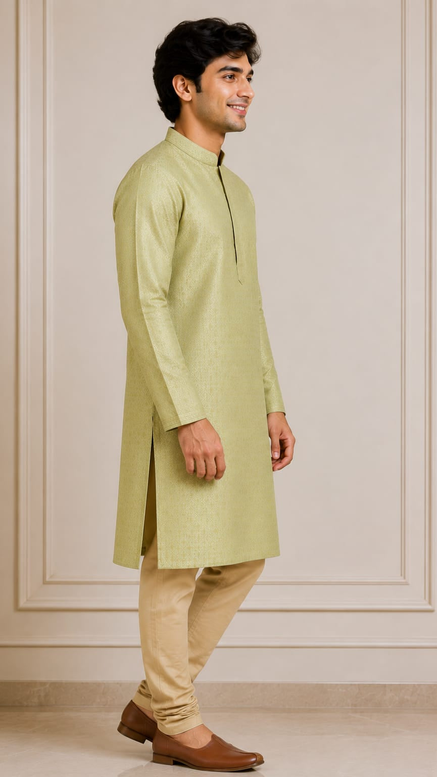 Parrot Green Silk Kurta Set