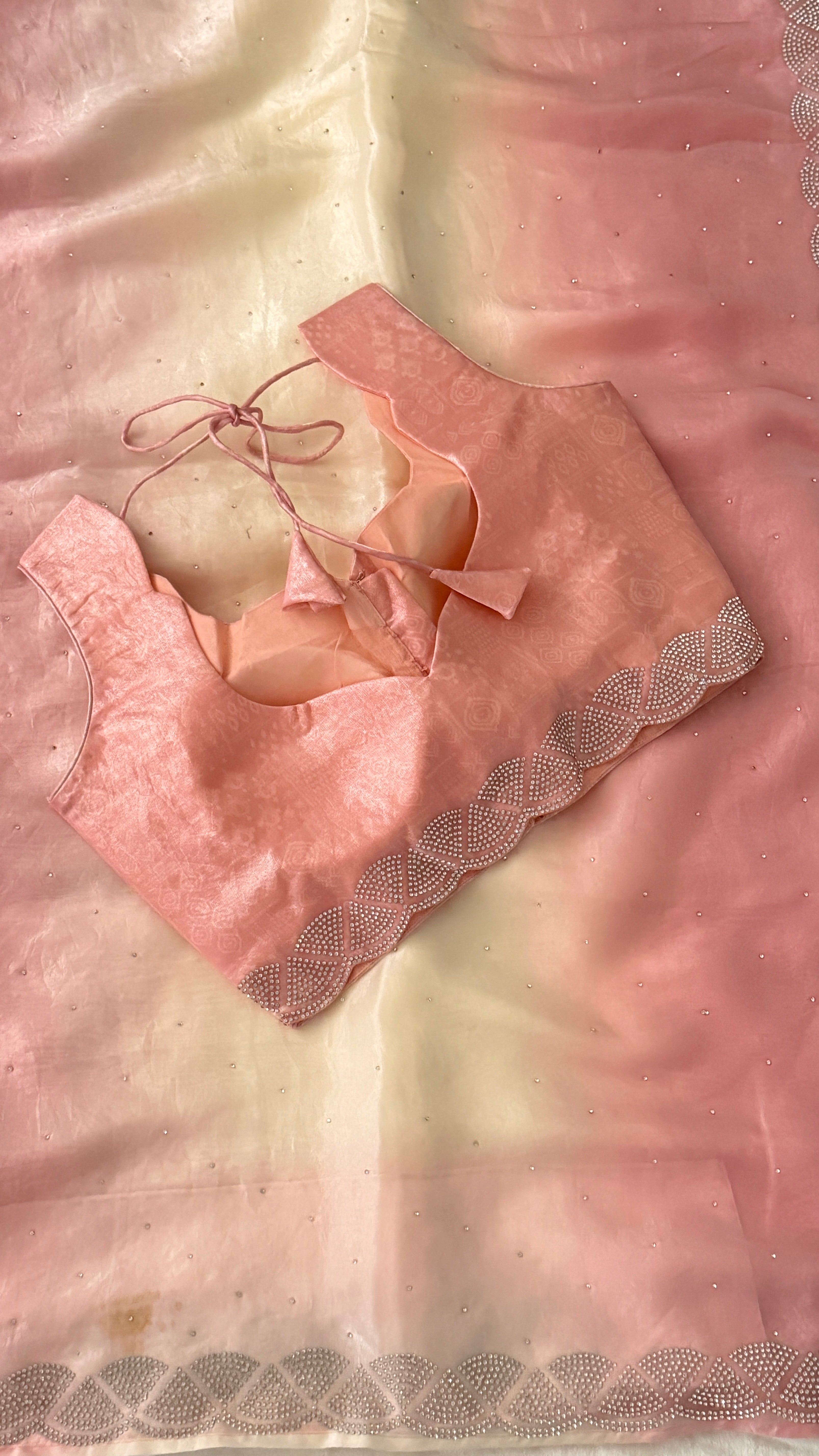 Pink Ombre Crepe Shimmer Saree