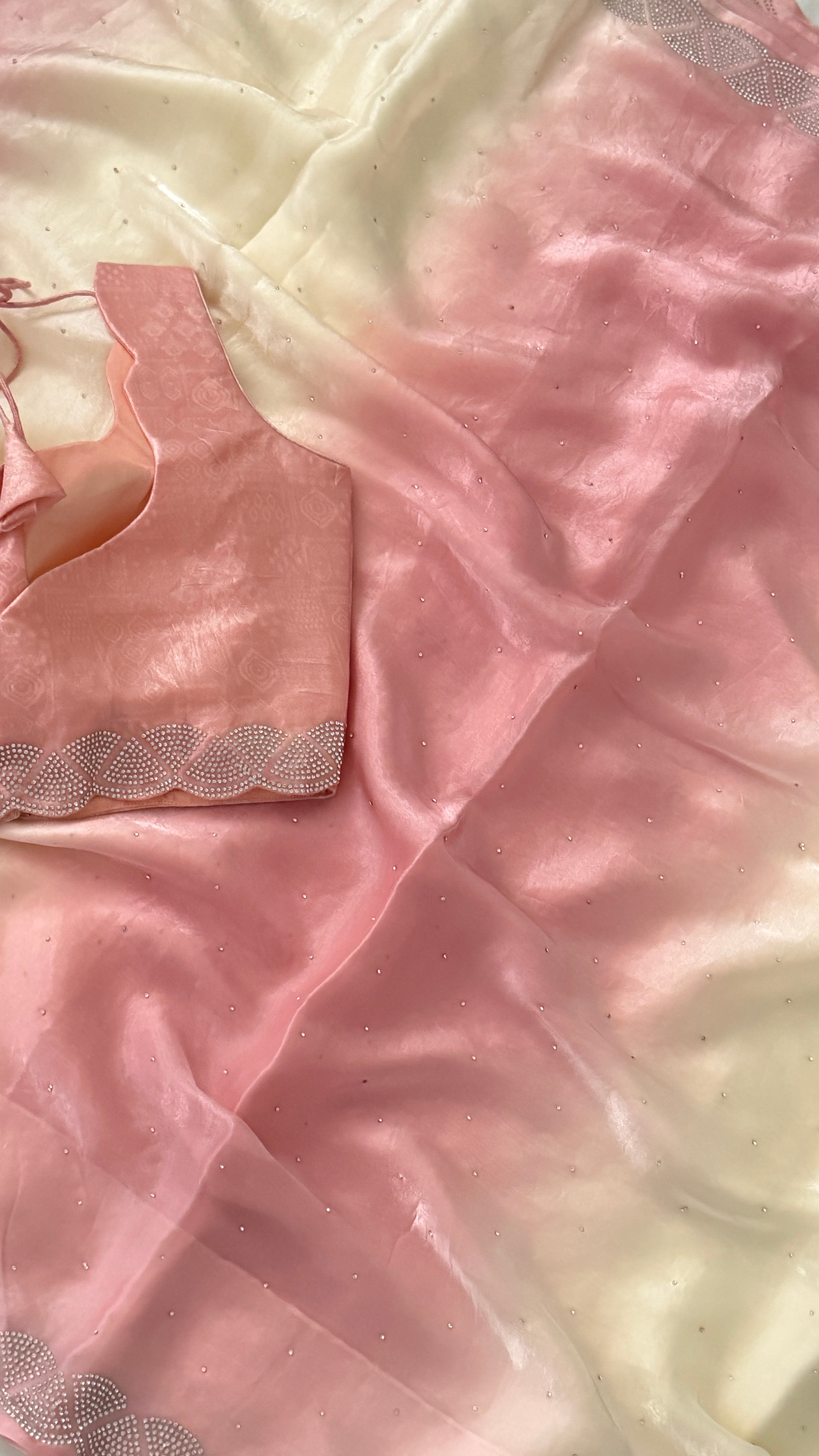 Pink Ombre Crepe Shimmer Saree