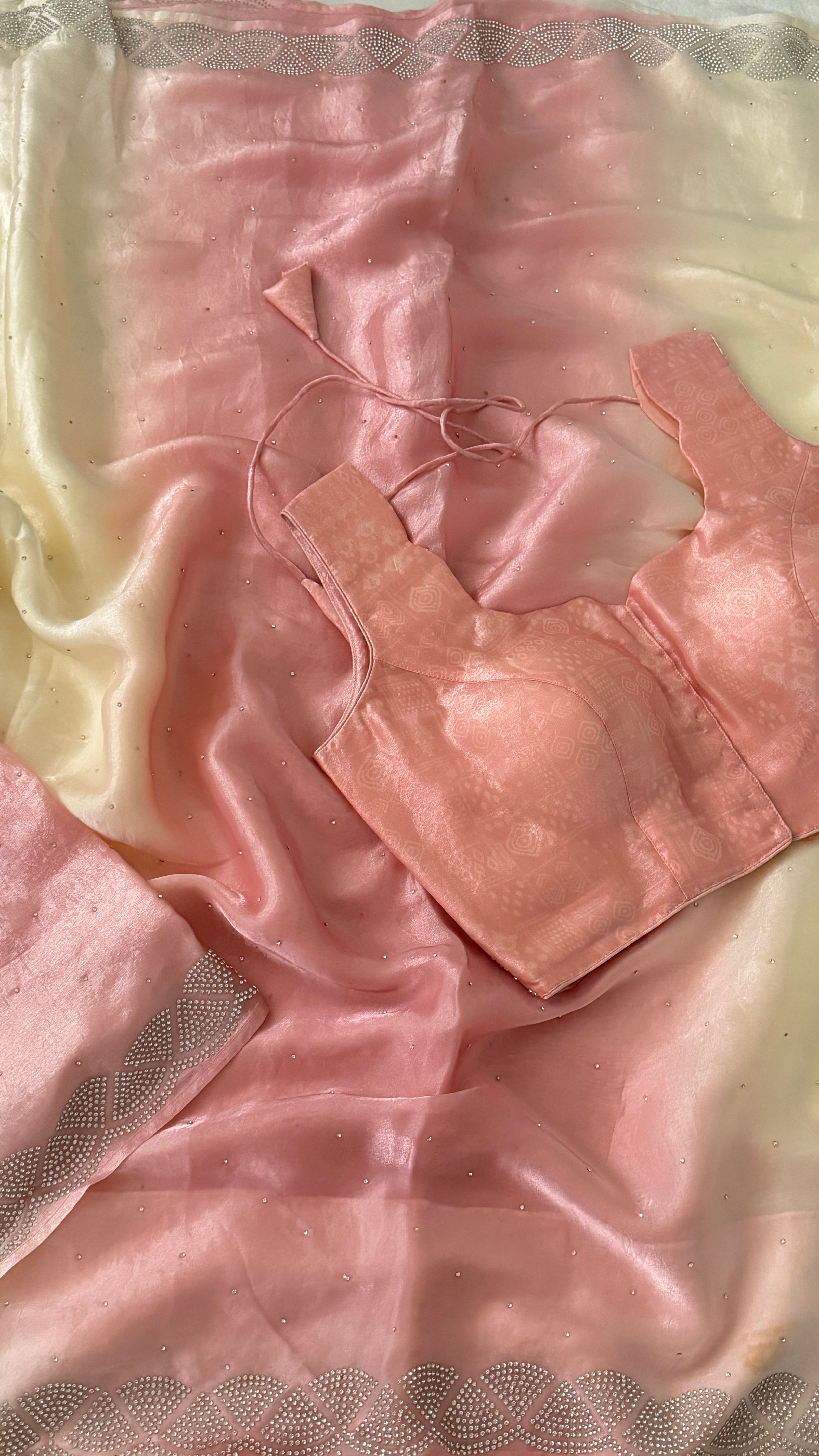 Pink Ombre Crepe Shimmer Saree