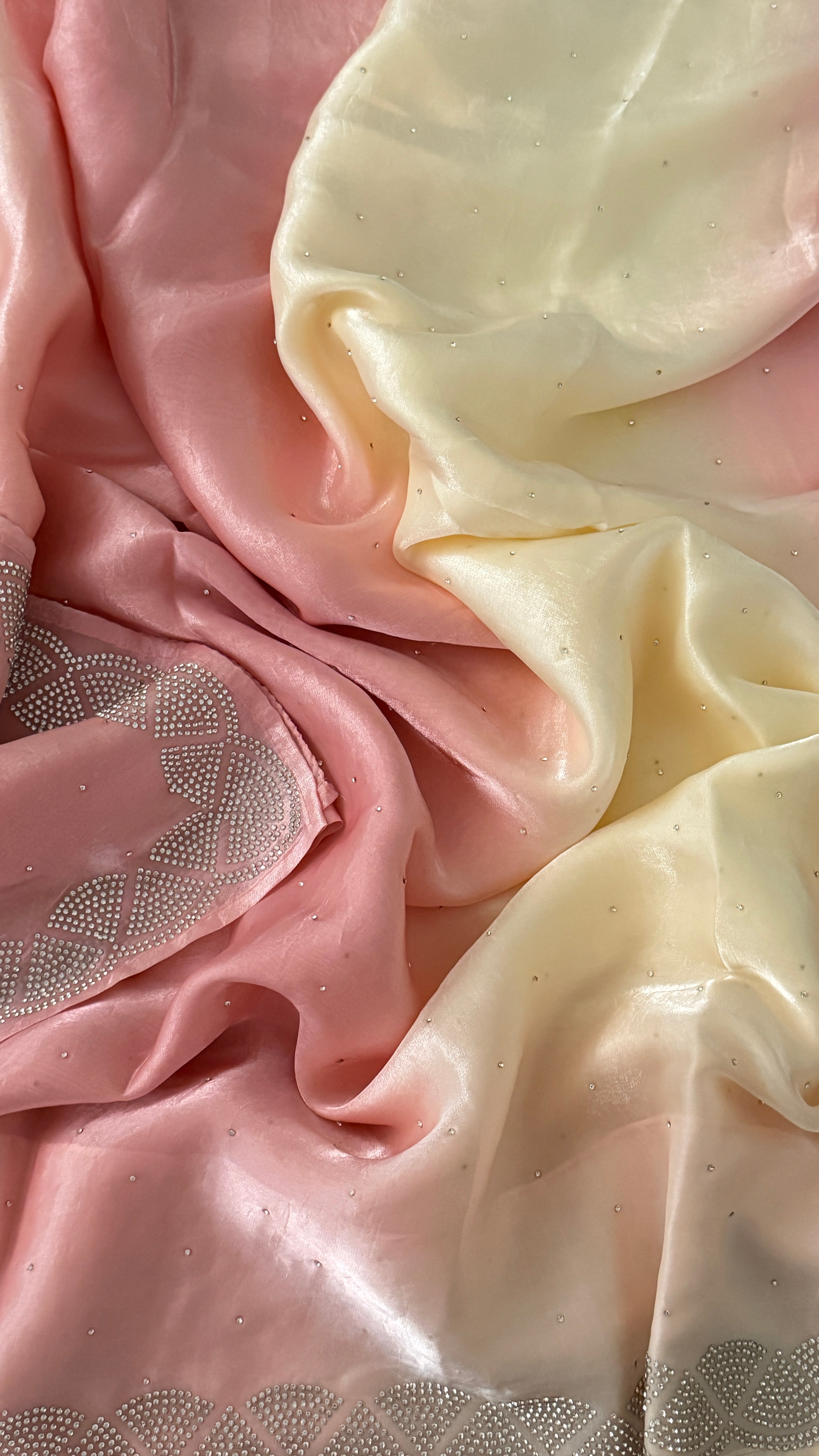 Pink Ombre Crepe Shimmer Saree
