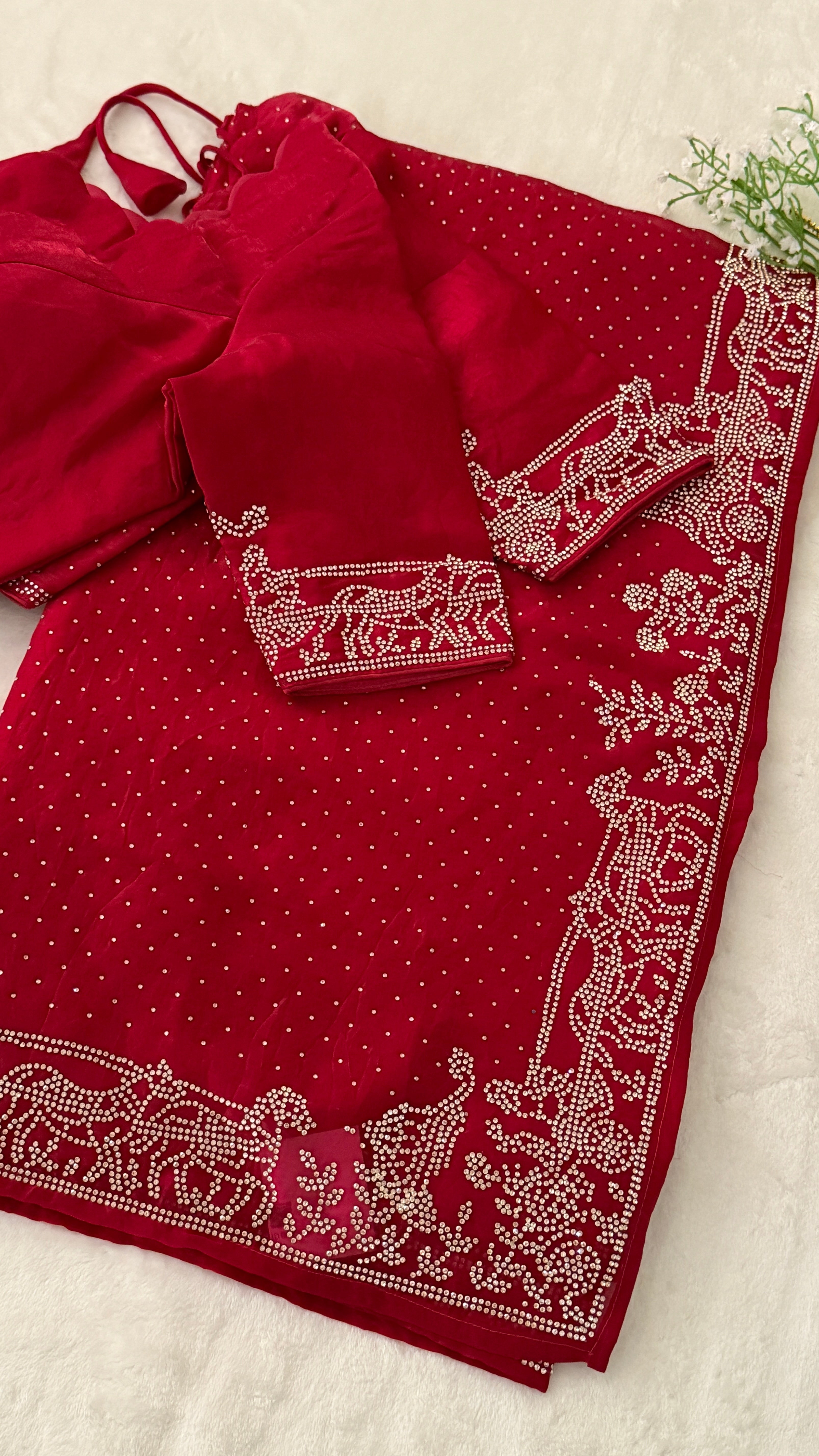 Scarlet Shimmer Swarovski Saree