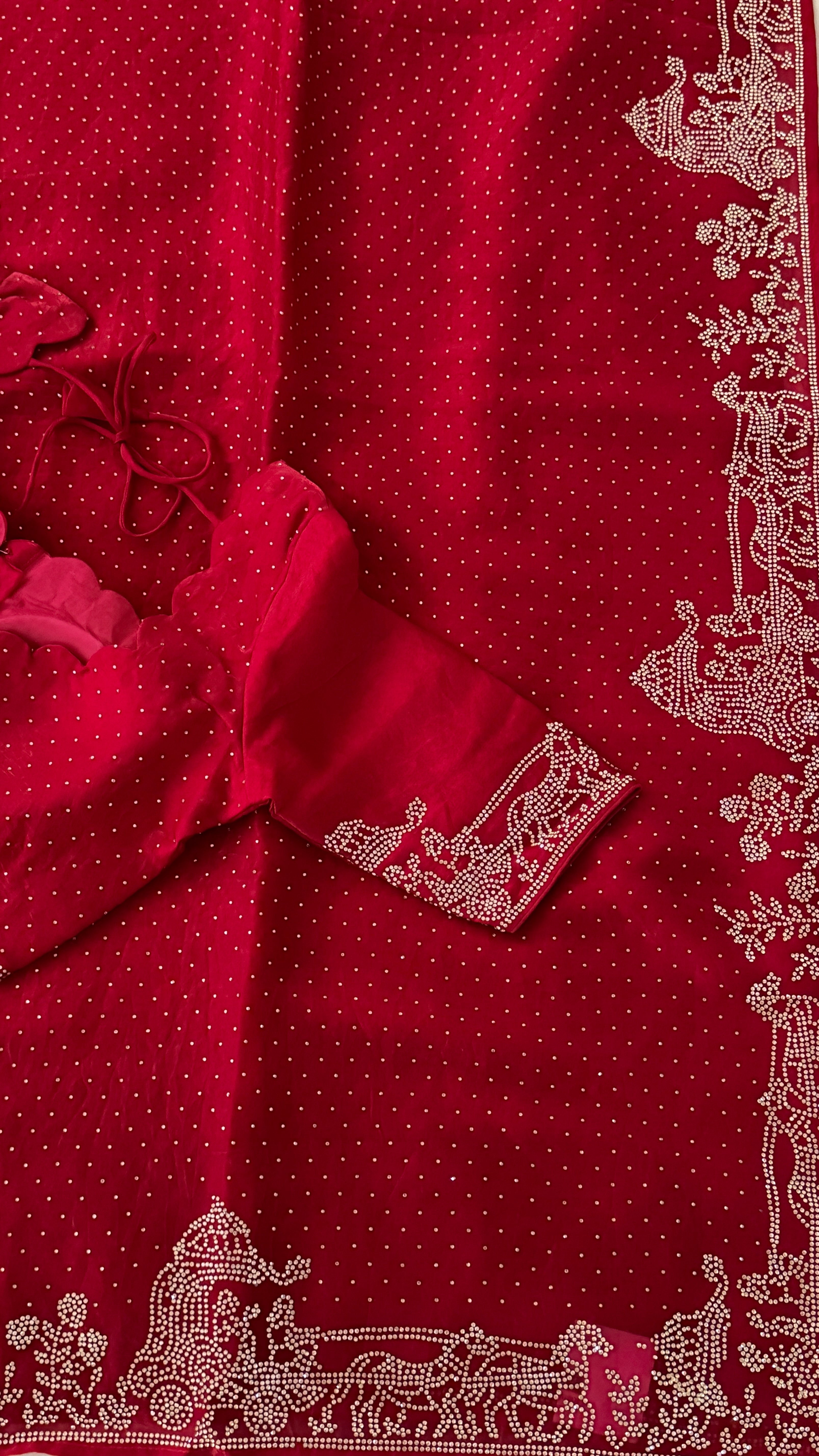 Scarlet Shimmer Swarovski Saree