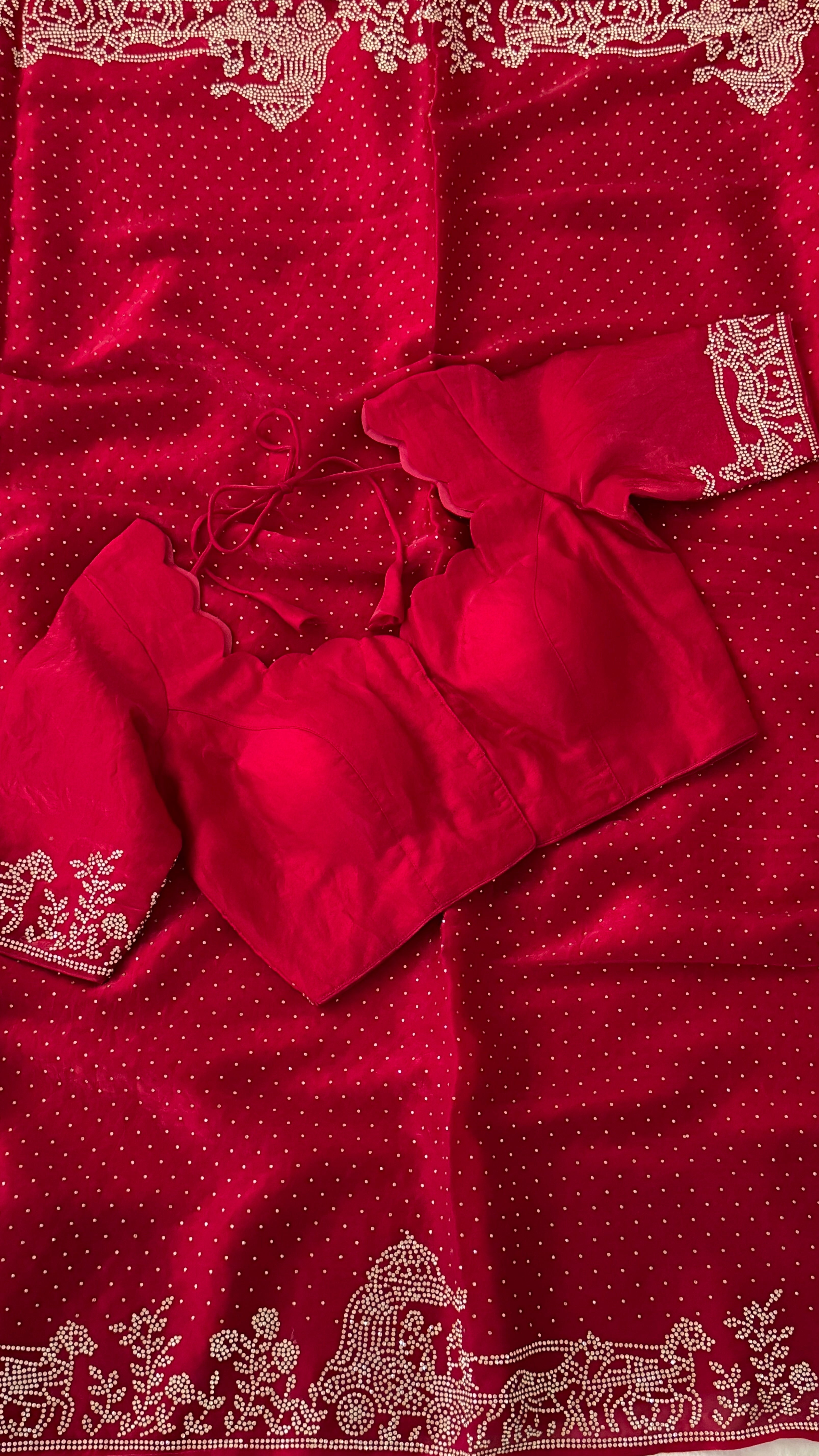 Scarlet Shimmer Swarovski Saree