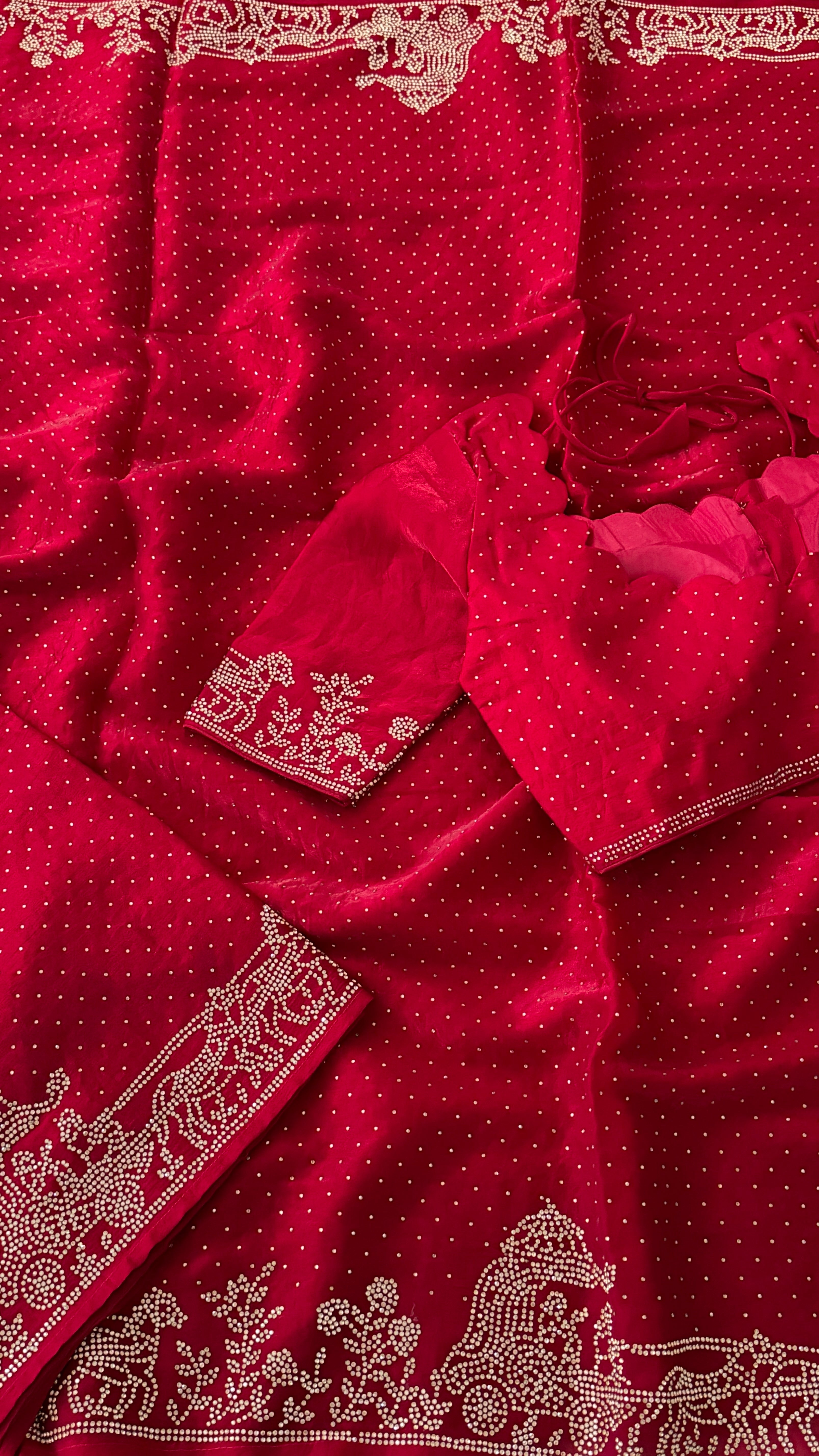 Scarlet Shimmer Swarovski Saree