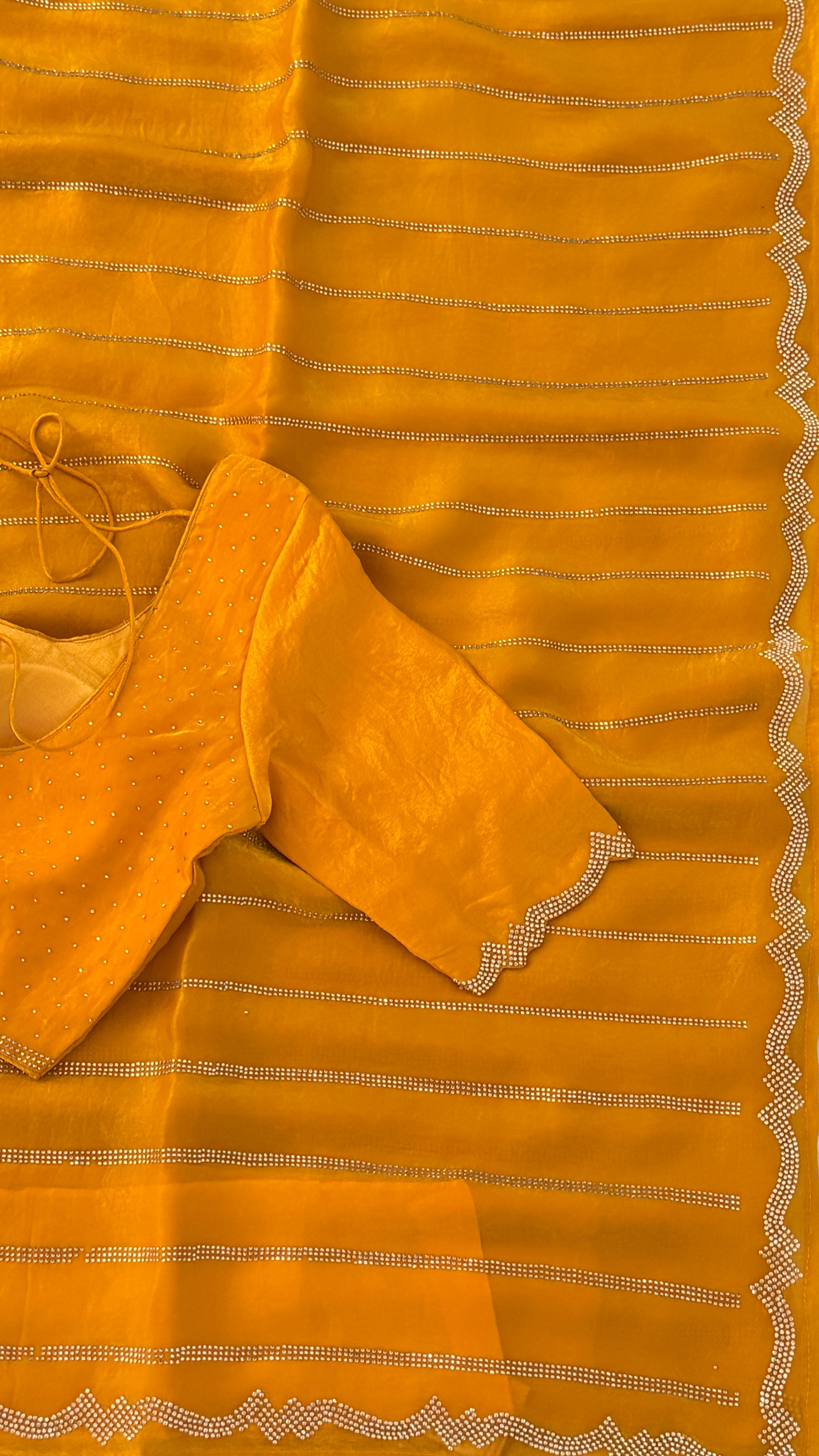 Mustard Crepe Shimmer Saree
