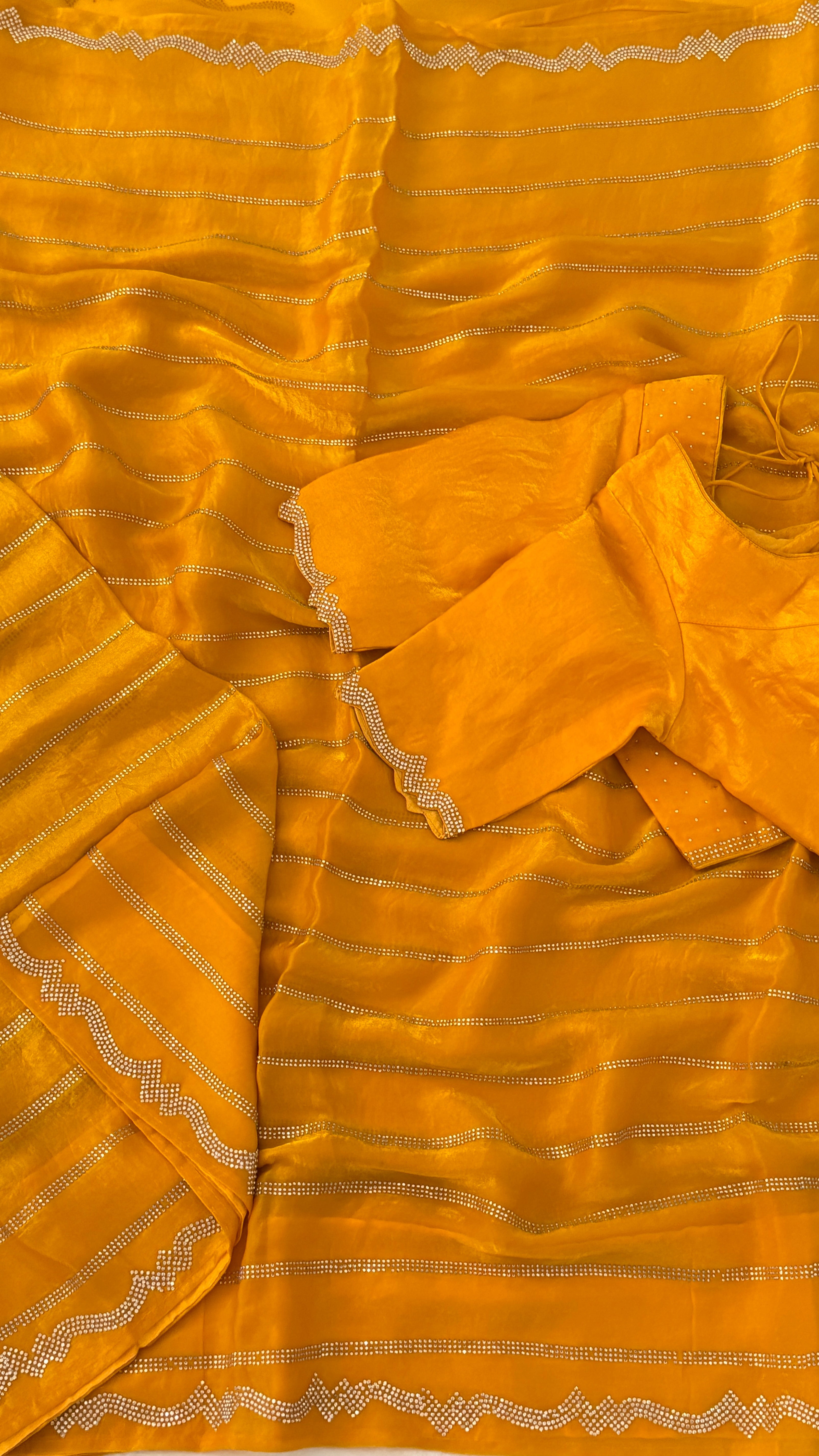 Mustard Crepe Shimmer Saree